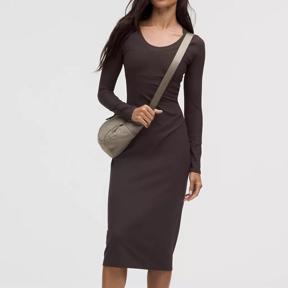 lululemon athletica Dresses & Skirts - Lululemon All Aligned Ribbed Long Sleeve Midi Dress Sequoia Brown Size 8 NWT